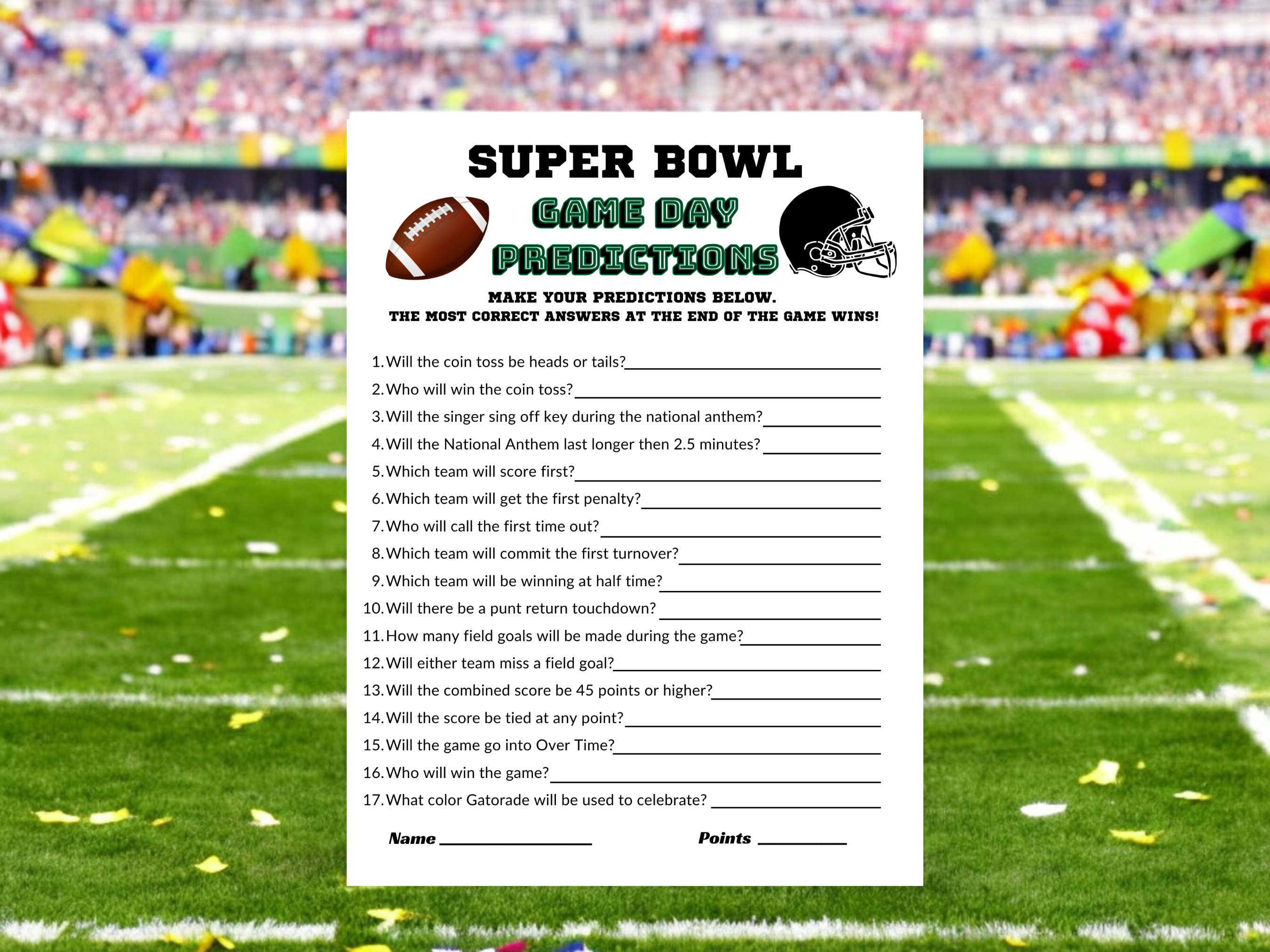 Super Bowl Game Predictions - Instant Download