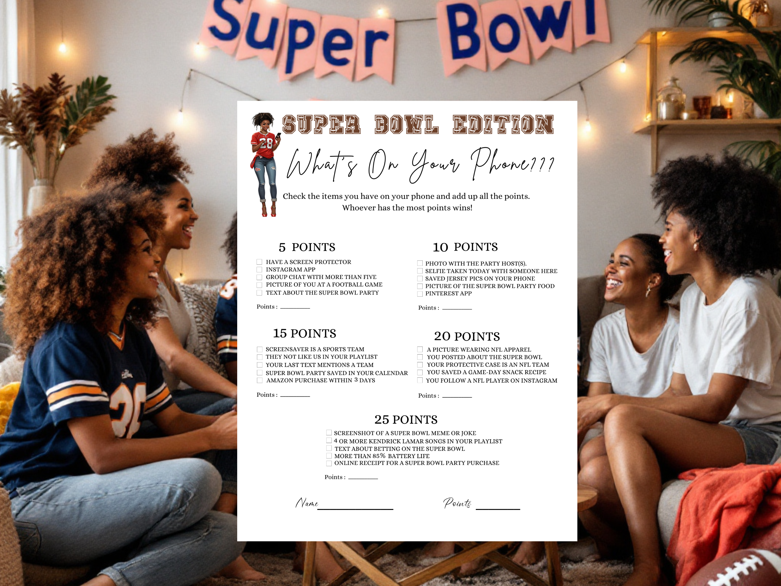 Super Bowl Whats On Your Phone African American Instant Download