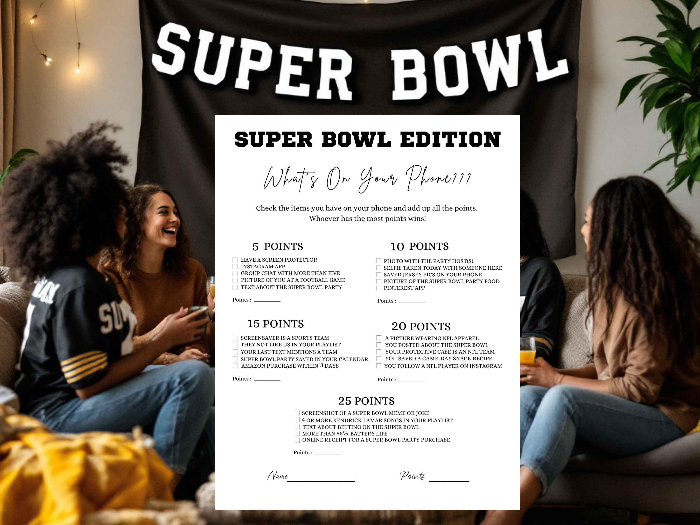 Super Bowl Whats On Your Phone Minimalist Instant Download