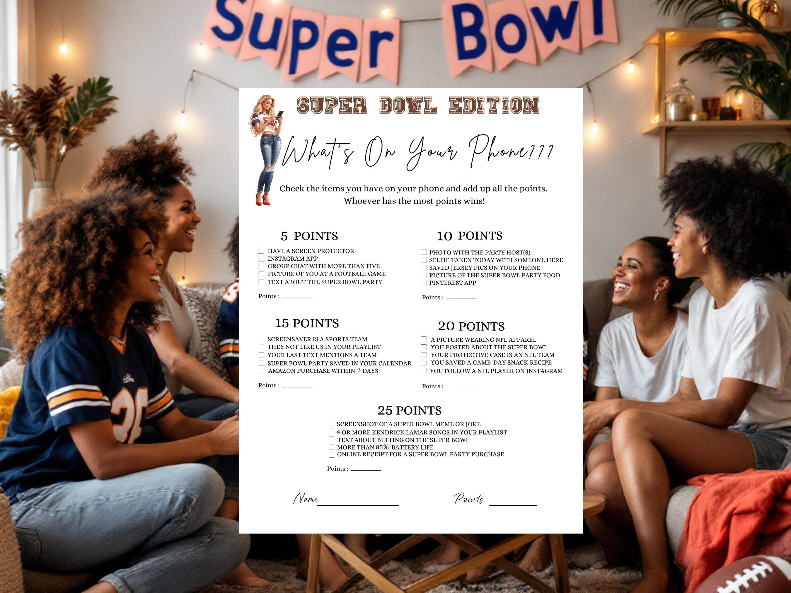 Super Bowl Whats On Your Phone Instant Download