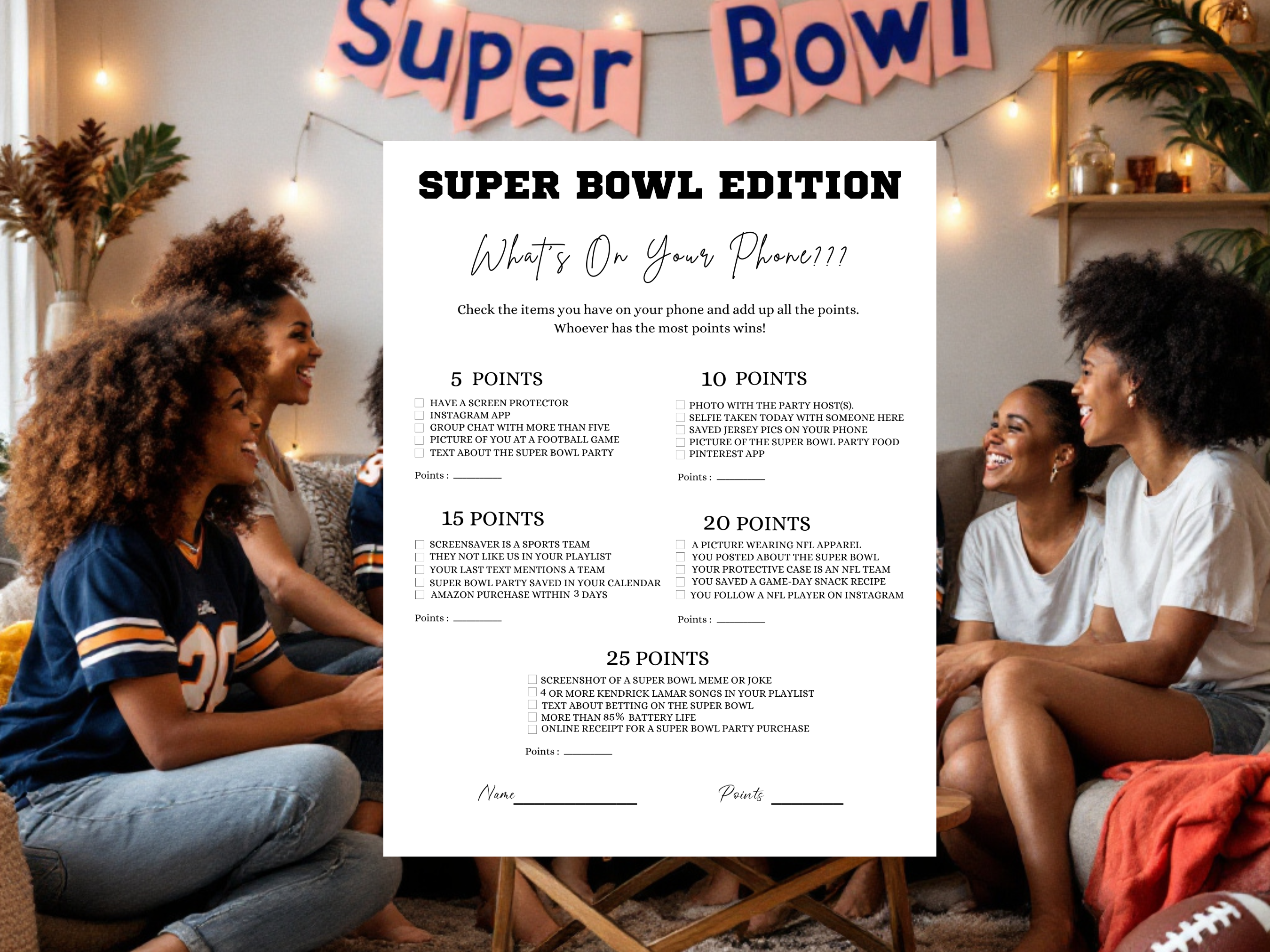 Super Bowl Whats On Your Phone Minimalist Instant Download