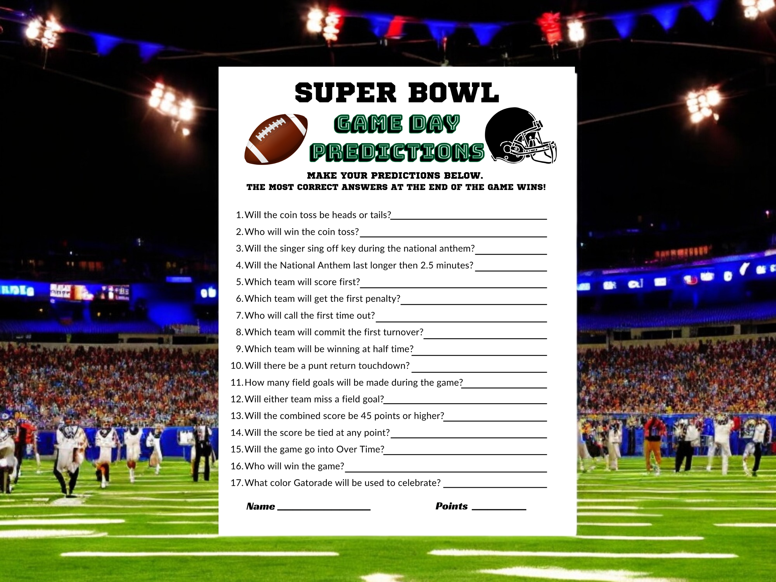 Super Bowl Game Predictions - Instant Download