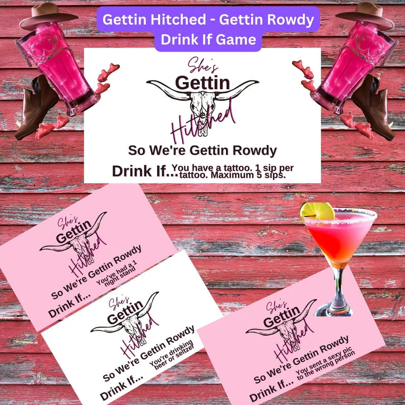 Nashville Bachelorette Party Games, Gettin Hitched, Gettin Rowdy, Last Rodeo Bachelorette Games, Bachelorette Drink Games, Instant Print