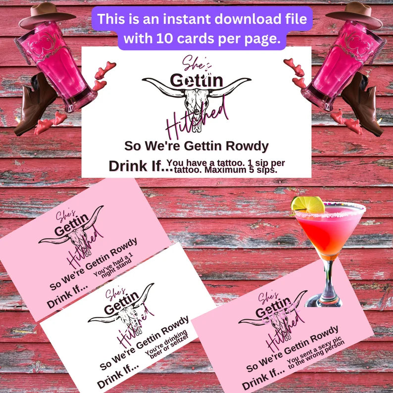 Nashville Bachelorette Party Games, Gettin Hitched, Gettin Rowdy, Last Rodeo Bachelorette Games, Bachelorette Drink Games, Instant Print