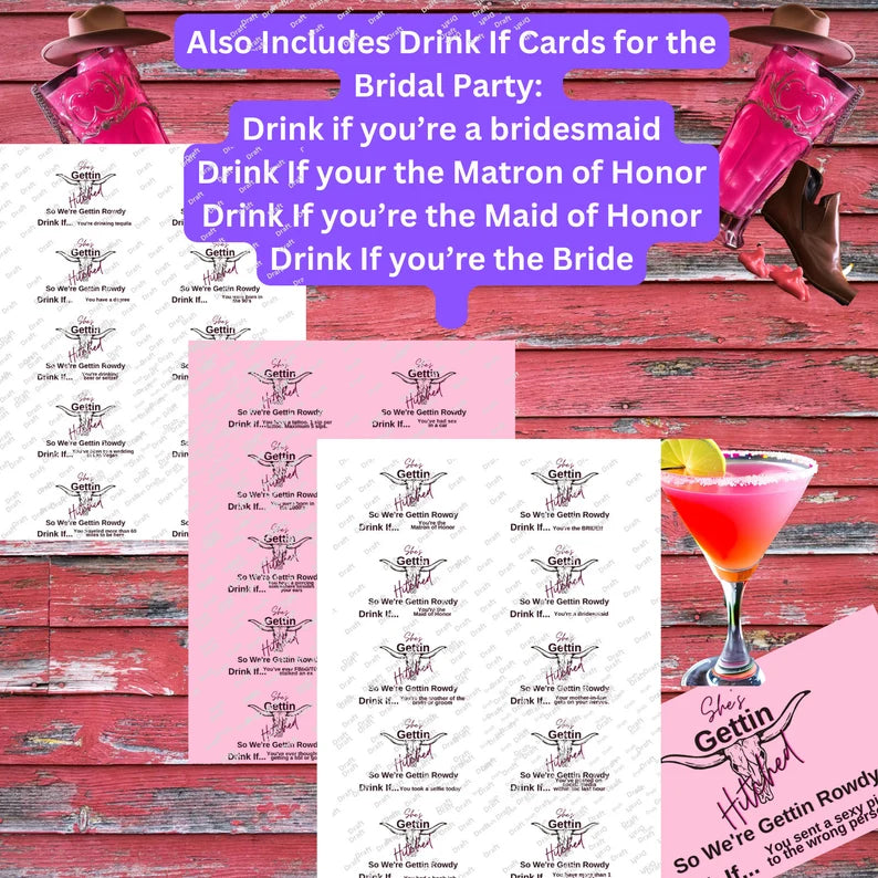 Nashville Bachelorette Party Games, Gettin Hitched, Gettin Rowdy, Last Rodeo Bachelorette Games, Bachelorette Drink Games, Instant Print