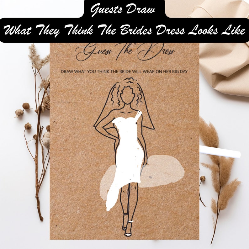 Black Bridal Shower Game, PRINTED and SHIPPED to you, Different Bridal Shower Game, Guess The Dress Game, Wedding Fun Bridal Shower Game