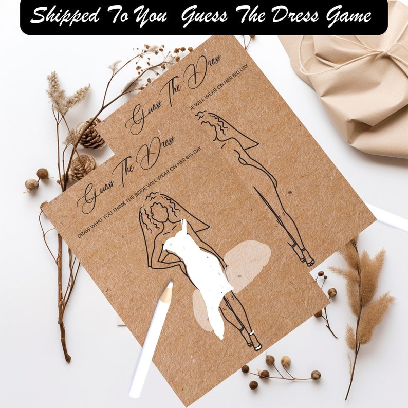 Black Bridal Shower Game, PRINTED and SHIPPED to you, Different Bridal Shower Game, Guess The Dress Game, Wedding Fun Bridal Shower Game