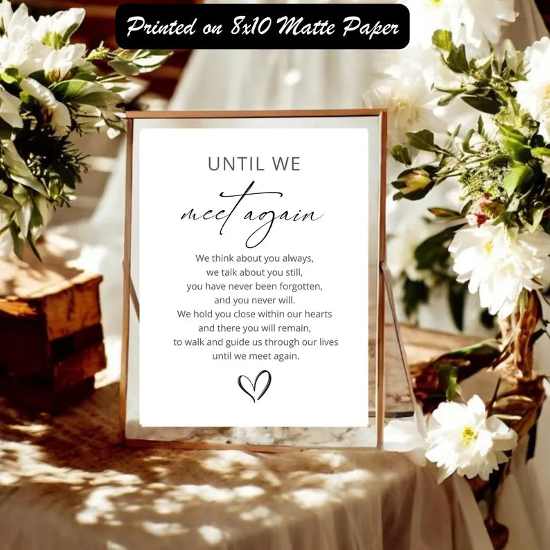 Letrero Hasta que nos volvamos a encontrar, IMPRESO + ENVIADO Letrero En memoria amorosa, Letrero Hasta que nos volvamos a encontrar, Letrero en memoria, Letrero conmemorativo de boda,