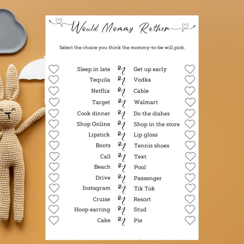 Özel Bebek Duşu, Baskılı Bebek Duşu Oyunu, Bebek Duşu Oyunları, Anne İster Mi İster Mi Minimalist Bebek Duşu Oyunu Modern