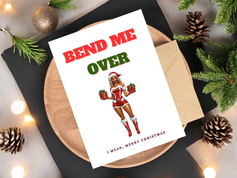 Printed + Shipped, African American Christmas, Husband Christmas Gift, Boyfriend Christmas, Raunchy Card, Christmas Card for Boyfriend