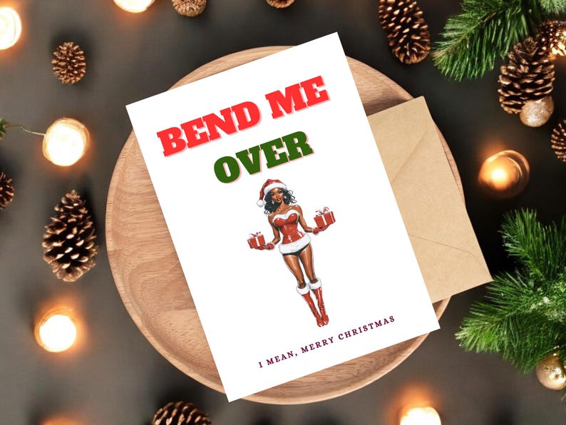 Printed + Shipped, African American Christmas, Husband Christmas Gift, Boyfriend Christmas, Raunchy Card, Christmas Card for Boyfriend